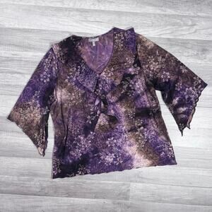 Fairy Grunge Whimsigoth Purple Floral Ruffle Blouse Boho Y2K Top Plus Size 1X